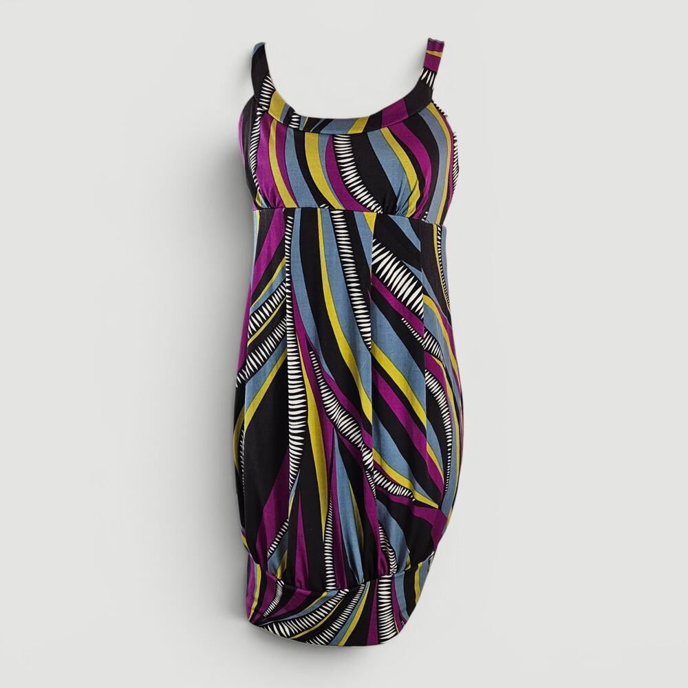 Y2k Drop-Waist Mini Dress Bubble Hem Striped - Size Small